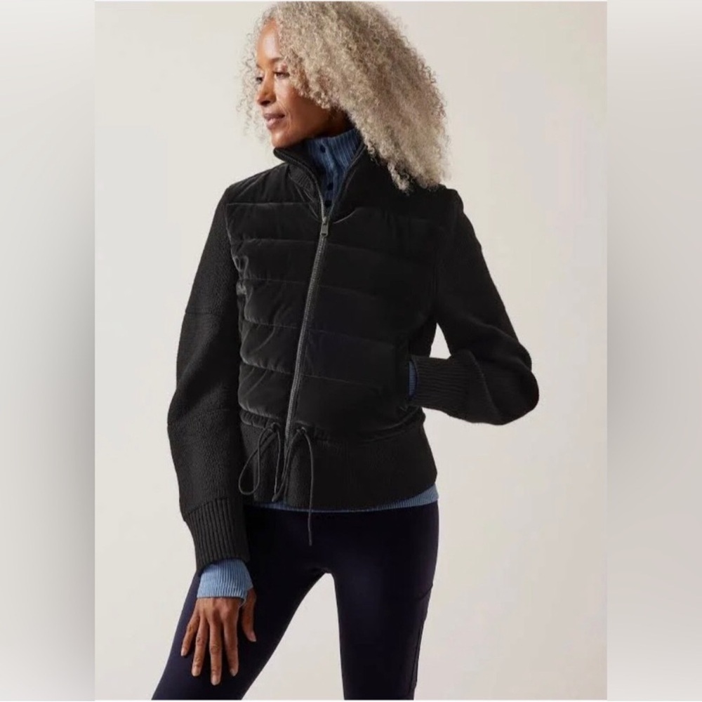 NWT ATHLETA Women's Hanover Velvet Merino Wool Blend Hybrid Jacket Black XS